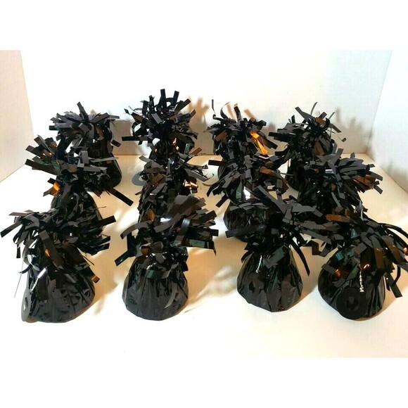 x12 Pack - Metallic BLACK tassel foil Balloon Weight Balloon Bouquet Wedding - Picture 1 of 5
